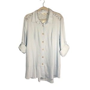 Simply Noelle Womens Lace Linen Viscose Tunic Top Blue SIZE L - XL 12-14 New NWT